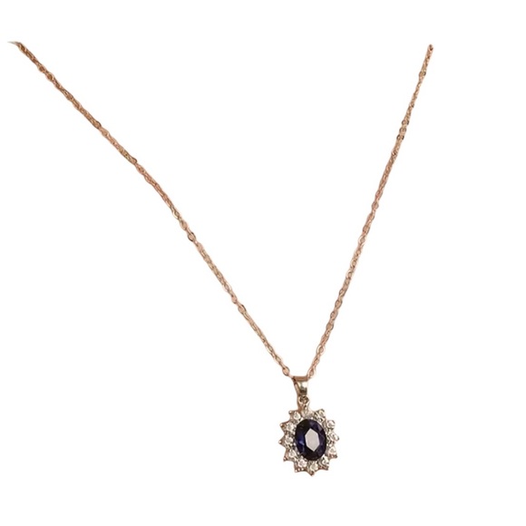 Silver Blue Sapphire Gemstone and Diamond Stud Earrings and Pendant Necklace Set - Picture 2 of 7